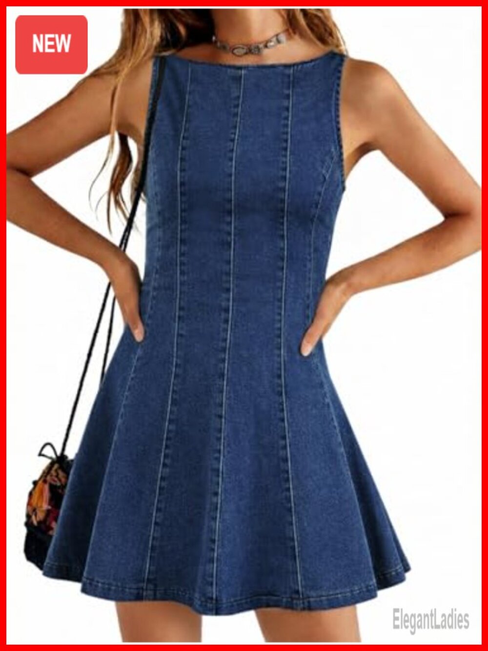Sleeveless Denim A Line Mini Dress with Hidden Side Zipper